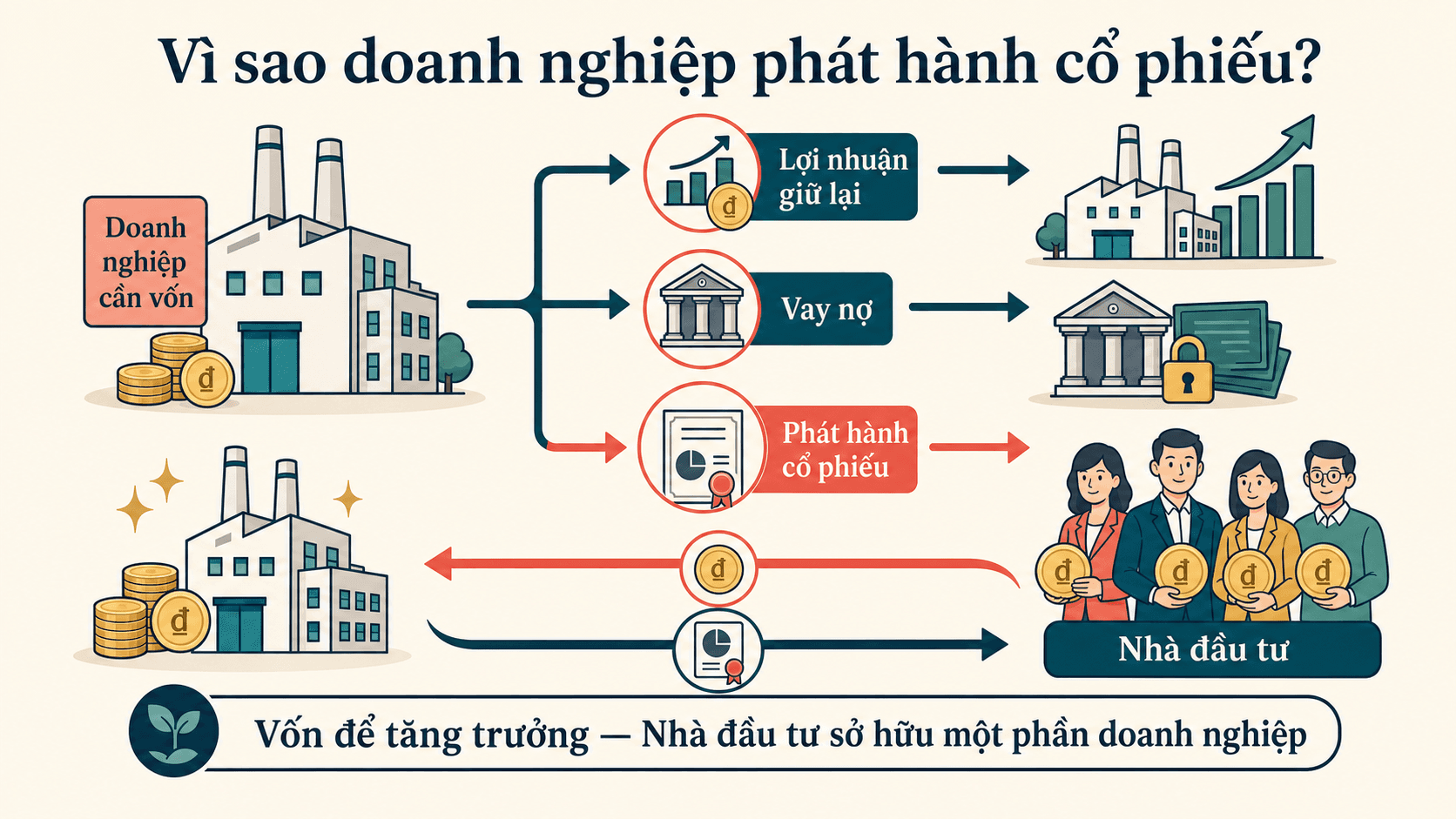 Sơ đồ tiếng Việt về các nguồn vốn và phát hành cổ phiếu